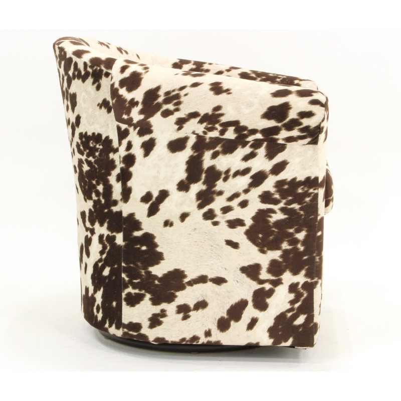 Anstett Upholstered Swivel Barrel Chair, Cowprint Brown Polyester Blend