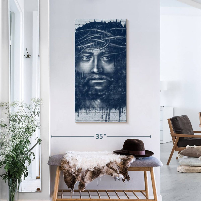 Portrait de Jésus-Christ sur toile, H 36 po x l 18 po x P 1,25 po