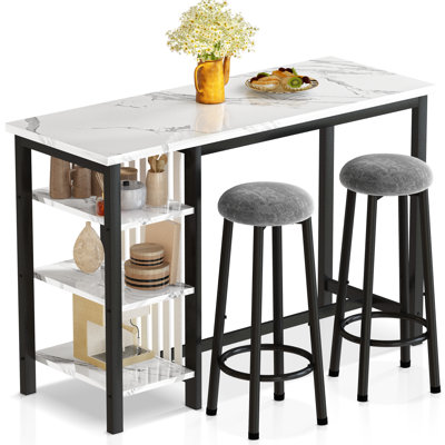 3 - Piece Counter Height Bar Table Set With 2 Upholstered Stools