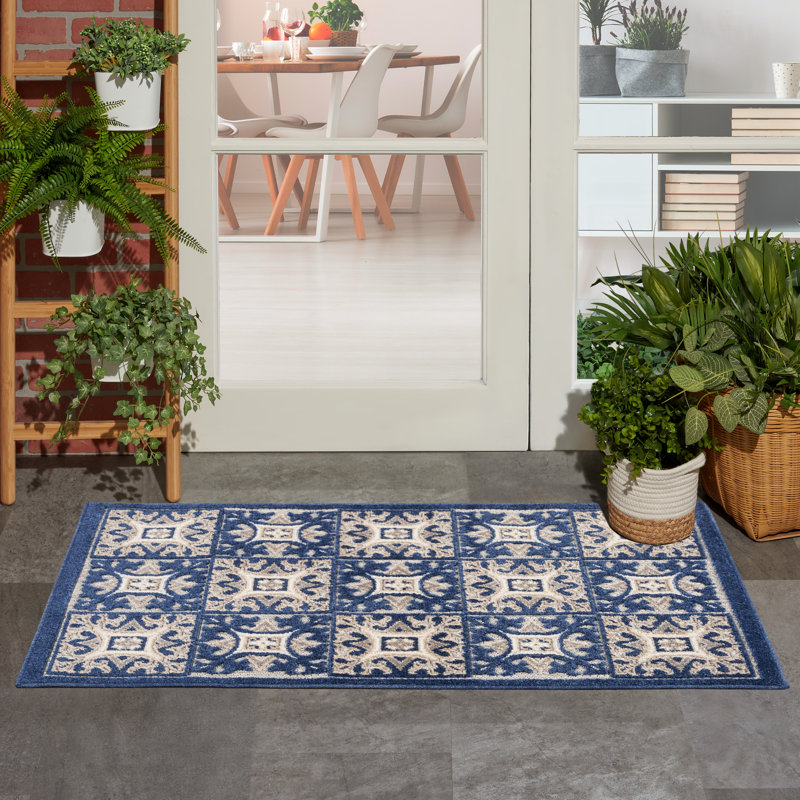 Aloha  Geometric Blue Indoor/Outdoor Area Rug, Rectangle 2'8" x 4'