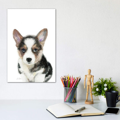«Black Corgi Puppy» par Watercolor Luv - reproduction d'art