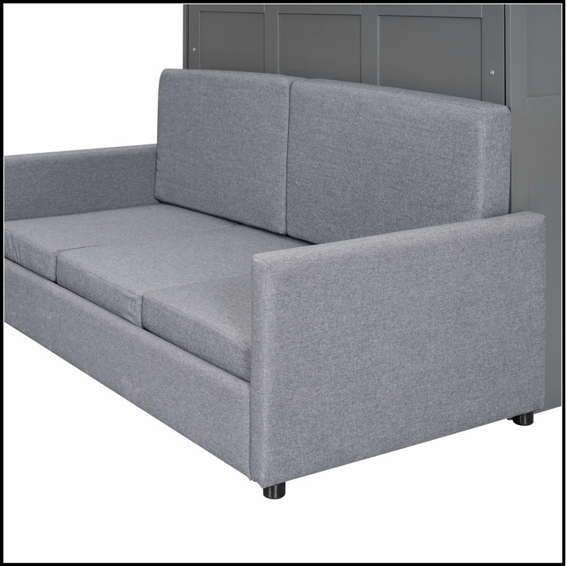 Lit escamotable encastré avec coussin confortable pour une vie moderne et polyvalente, Grand lit, Gris