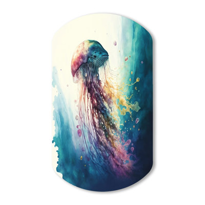 Colourful Deepsea Jellyfish V - Animal Fish Cylinder Shape Assymterical Metal Wall Art