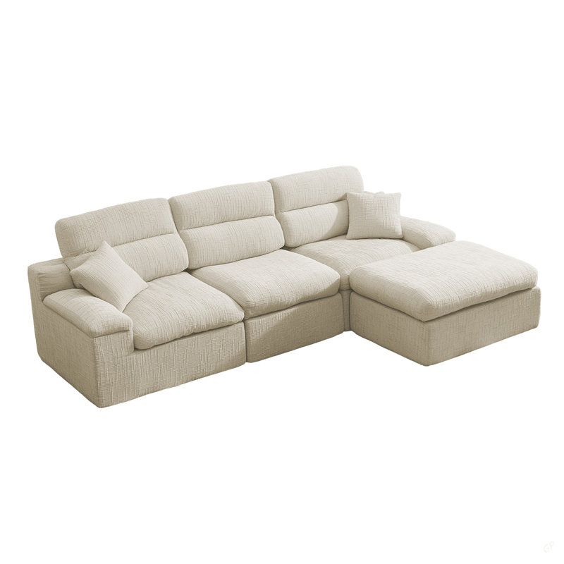 Canapé d'angle avec dossier haut, canapé en L avec chenille flammée, coussin en éponge haute densité compressé, canapé sans assemblage peu encombrant pour le salon, un appartement