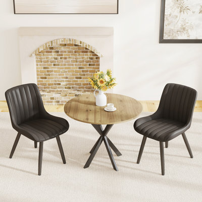 Ensemble de table de salle à manger 31,5 "rustique en panneau de fibres à densité moyenne avec 2/4 chaises en cuir de polyuréthane, pieds en métal noir, 2 à 4 places pour la cuisine et la salle à manger