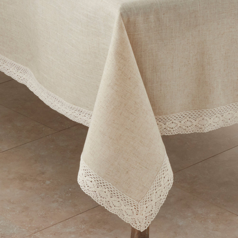 Polyester and Linen Lace Border Tablecloth, 180'' L x 70" W