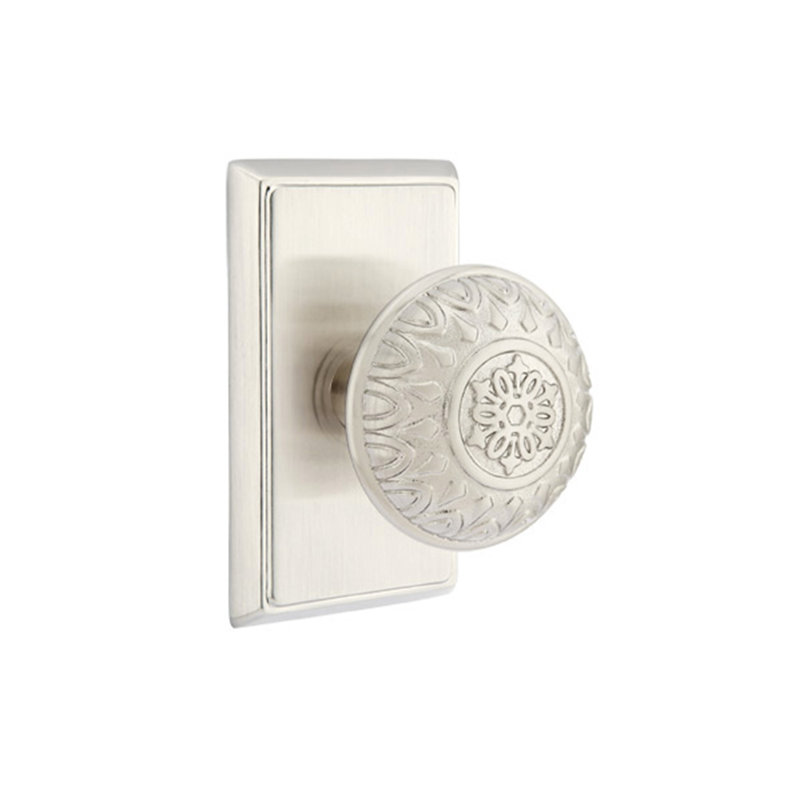 Ensemble de boutons de passage Emtek avec rosette rectangulaire et bouton Lancaster, Nickel satiné