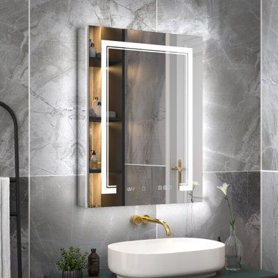 24"W X 32"H Led Lighted Backlit Mirror Bathroom Medicine Cabinet With Magnifier Recessed Or Surface Mounted Front And Back Light