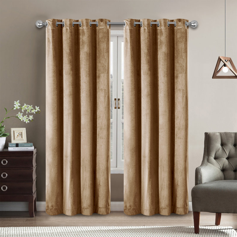 Safia 100% Crushed Velvet Eyelet Sheer Window Curtains, Green Emerald, 117 W x 137 D cm