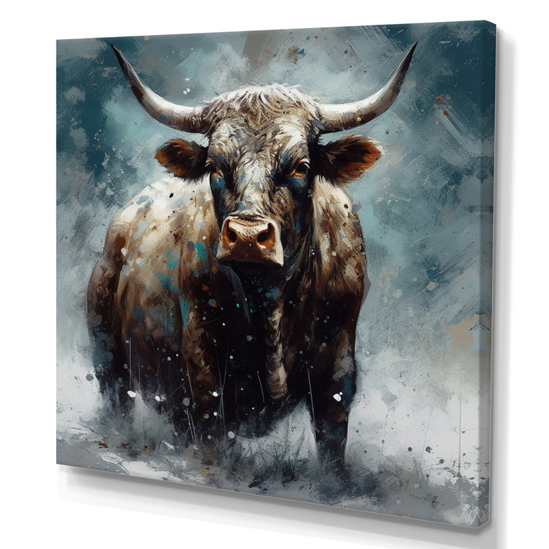 Vache dans la neige III sur toile, H 16 po x l 16 po x P 1 po, Toile tendue
