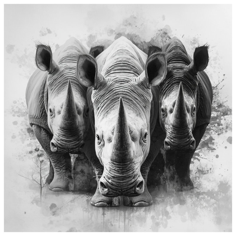 Three Rhinos Illustration, 50 po x 92 po - 1 panneau, Transparent