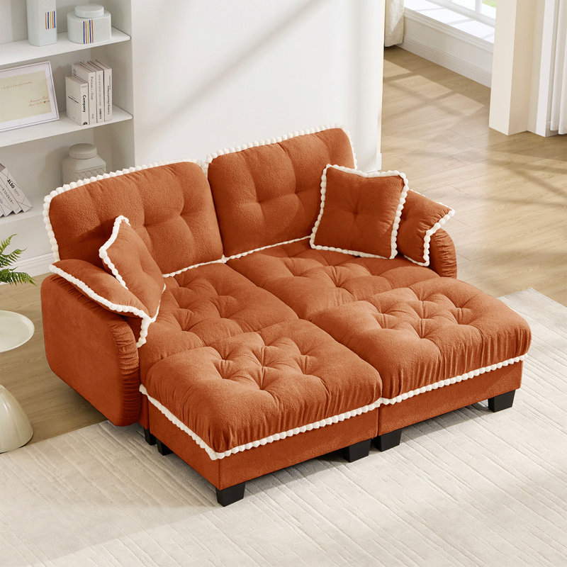 Canapé en forme de U en chenille avec 4 coussins, repose-pieds mobile et garniture capitonnée matelassée à conception ergonomique, canapé à assise profonde facile à assembler pour le salon