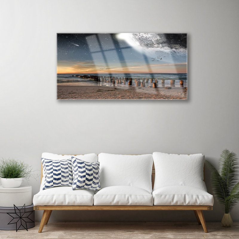 Glass Print Wall Art 100X50cm Image Printed On Glass Decorative Wall Picture Behind Toughened / Tempered Safety Real Glass For Kitchen & Living Room Theme: Ocean Beach Landscape