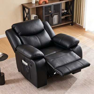  37" Wide Heat and Massage Recliner with Remote Control and Side Pocket in Easy-Care Upholstery
