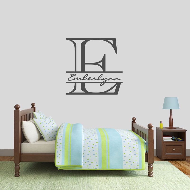 Décalcomanie murale personnalisée avec nom de monogramme, Gris foncé, Oui