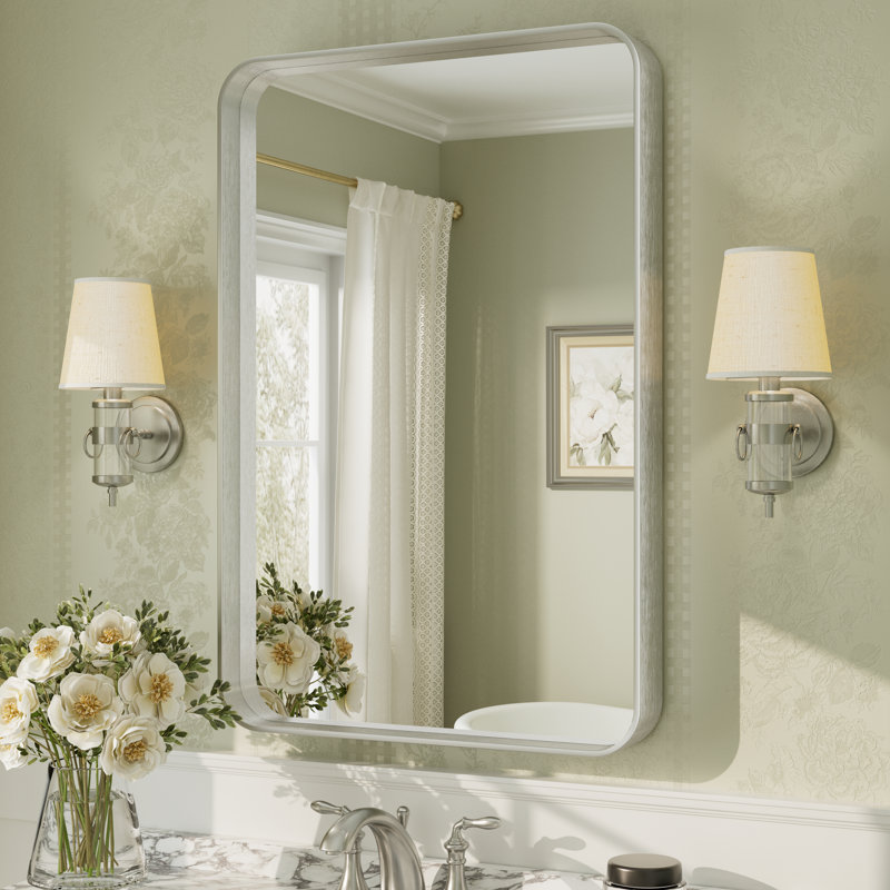 Miroir mural Aevar, 36 po x 24 po, Argent brossé