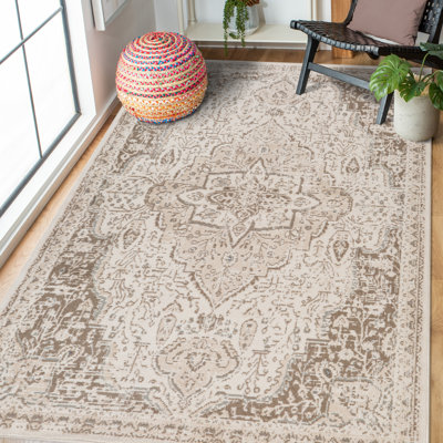 Nimaha Traditional Medallion Durable Performance Taupe/Beige Area Rug