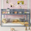 Lit superposé bas simple au-dessus de simple, lit superposé au sol avec échelle, lit superposé simple en bois massif pour enfants et enfants, gris
