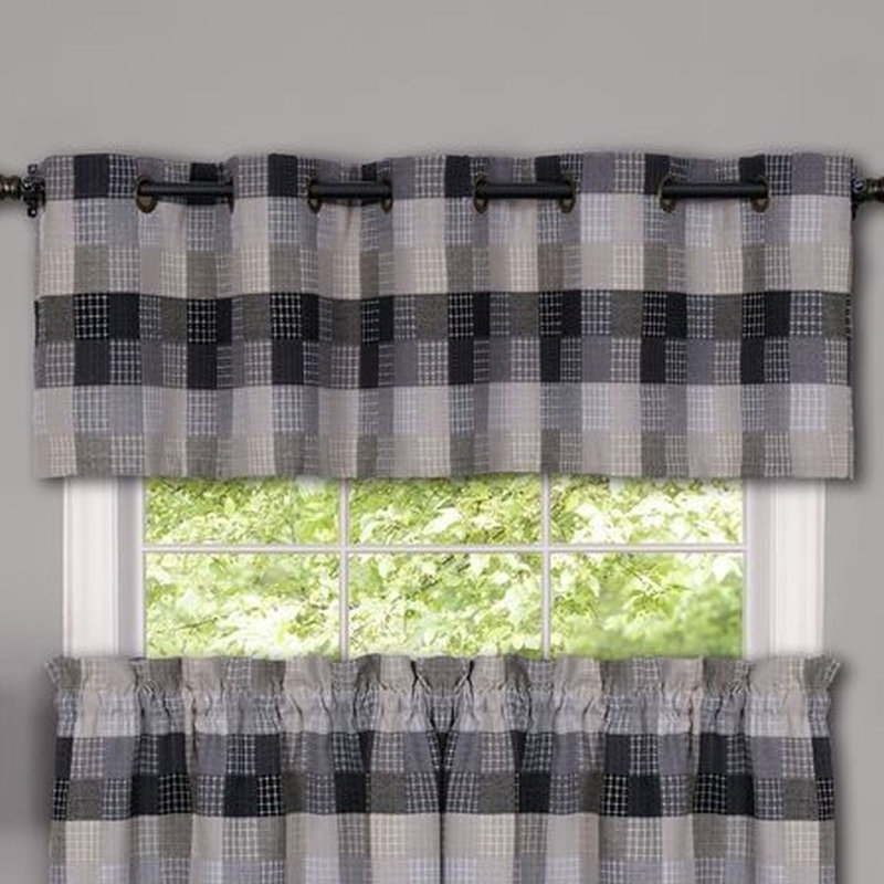 Assel Plaid Tailored Window Valance, Back/Beige