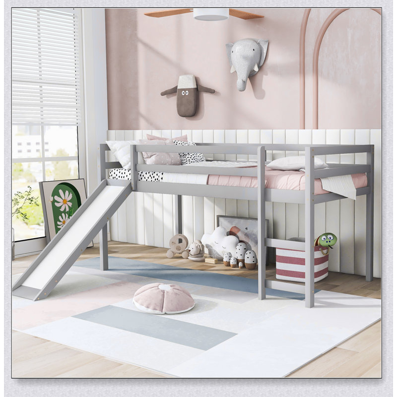 Lit mezzanine avec glissade, conception multifonctionnelle, Gray