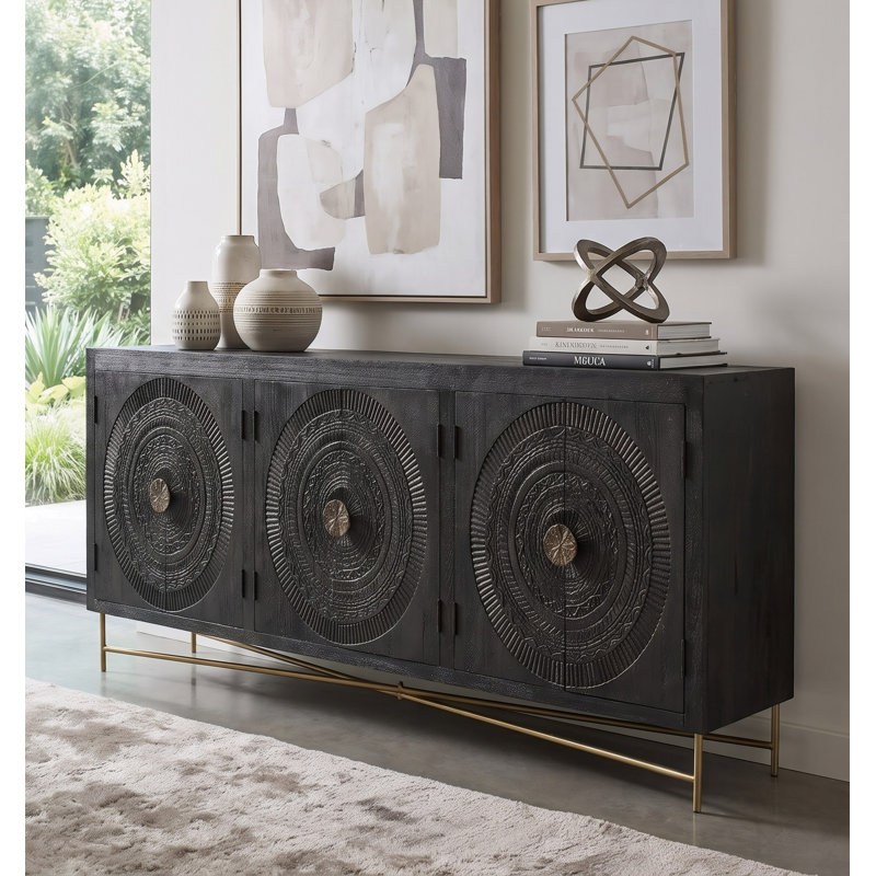 Buffet en bois massif 95 po Aarohi, Noir