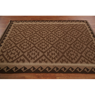 Brown Wool Kilim Tribal Area Rug 5x7