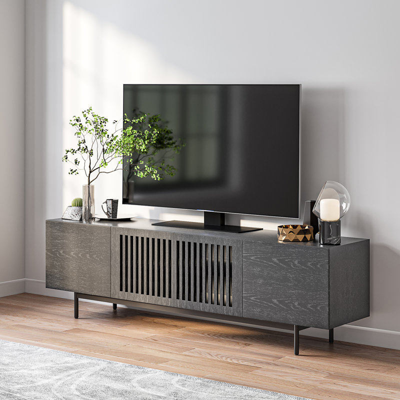 Mid-Century Modern TV Stand, Pre-Assembled, Black, 21.25"H x 62.99"L x 15.75"W