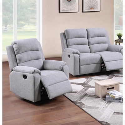 Ensemble de salon 2 pièces comprenant 1 fauteuil inclinable et 1 place, motif capitonné vertical, toile de jute - tissu texturé, dossier rembourré, pour 2 pièces contemporaines avec revêtement beige, conception cousue, sièges confortables