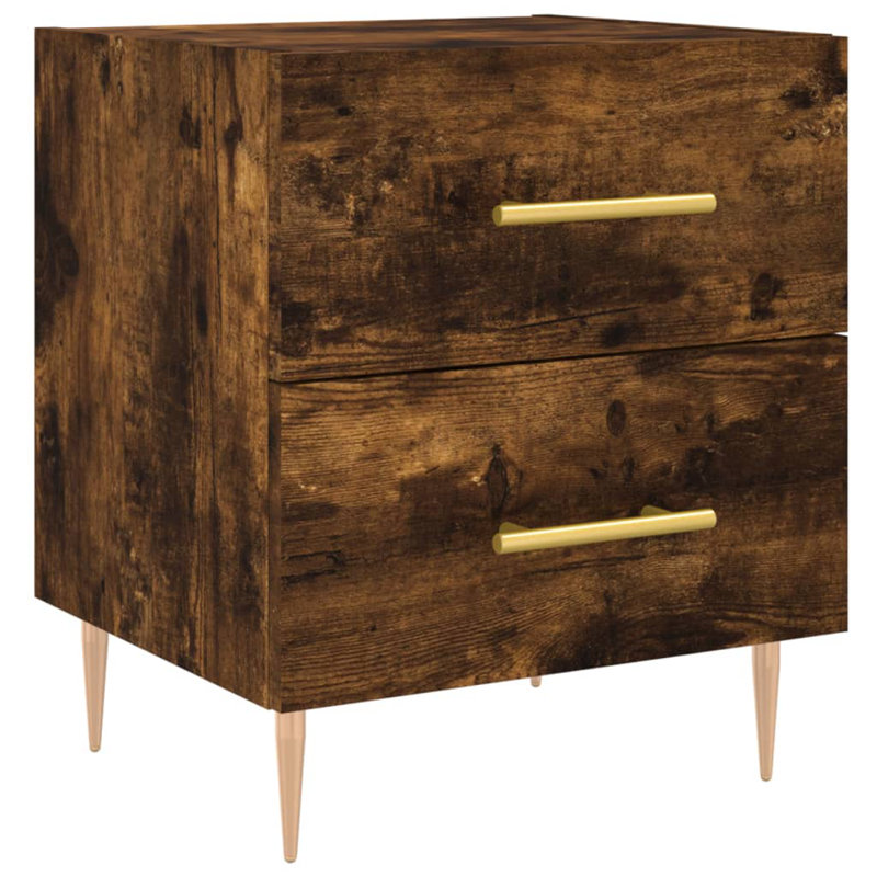 40cm W Iron Bedside Table, Smoked Oak, Set of 2