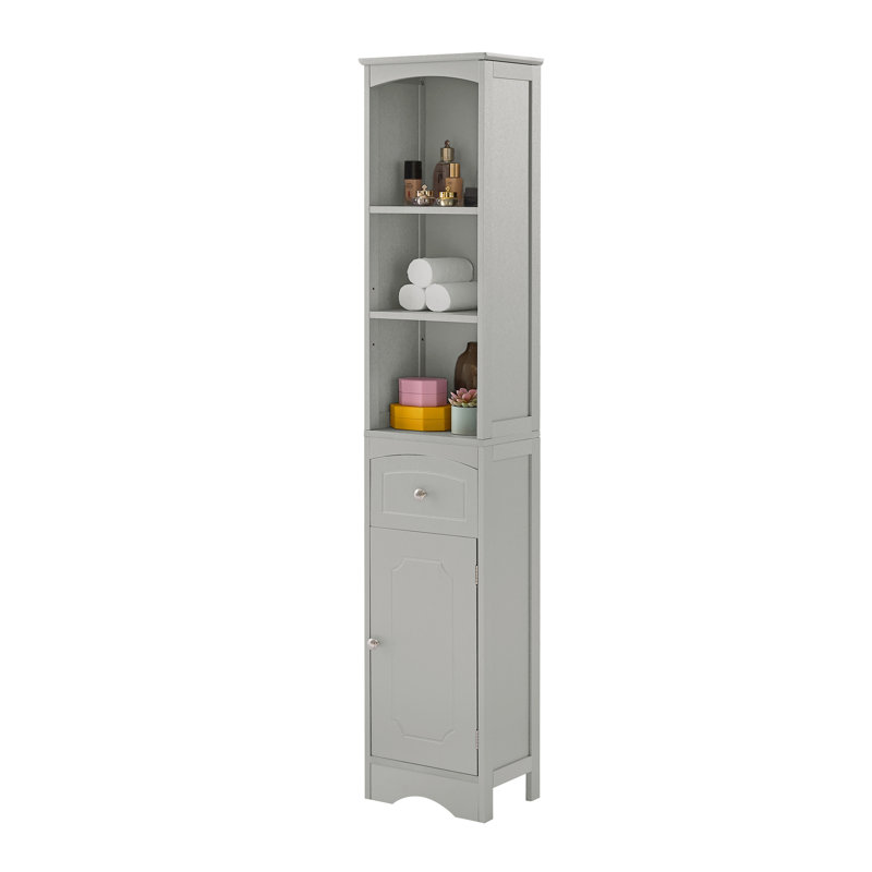 Grande unité de rangement de salle de bain grise autoportante avec tiroir et tablette réglable