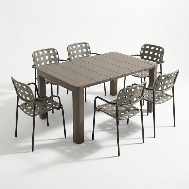 Angella 6 - Person Patio Dining Set with Rectangular Table, Black/Grey