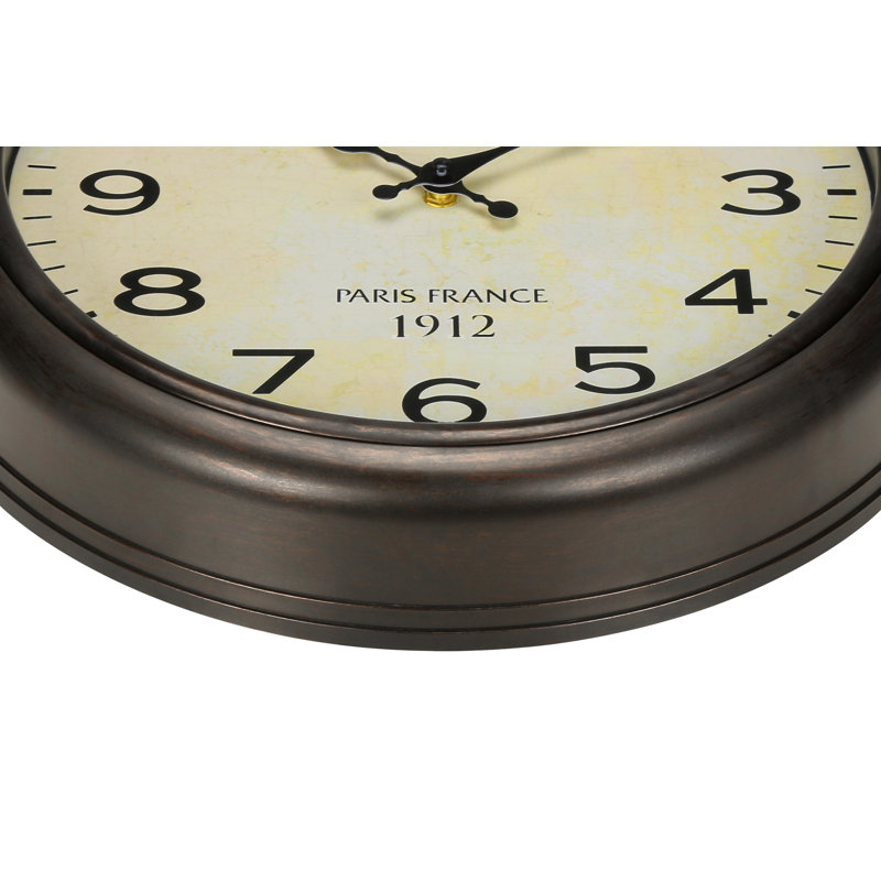 Clocks, 16" Round, Wall Clock, Antique Brown, Transitional