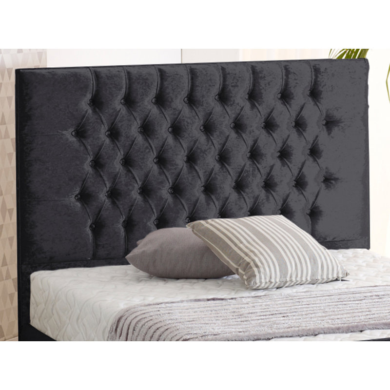 Lula Upholstered Bed, Black Crush Velvet, Double (4'6)