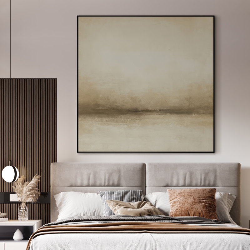 Extra Large Wall Art Fabric Print - Modern Neutral Abstract Landscape for Home Artwork Decor for Living Room or Bedroom - "Frame Assembly Required (Unfinished Frame)"