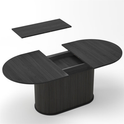55.11"-70.86" Extendable Oval Dining Table for 4–6, Modern Space-Saving Expandable Oval Dinner Table