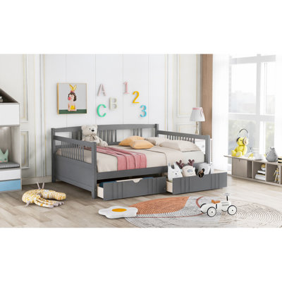 Daybed With Two Drawers In Gray - Solid Wood For A Peaceful Home Environment Cozy Bedroom
