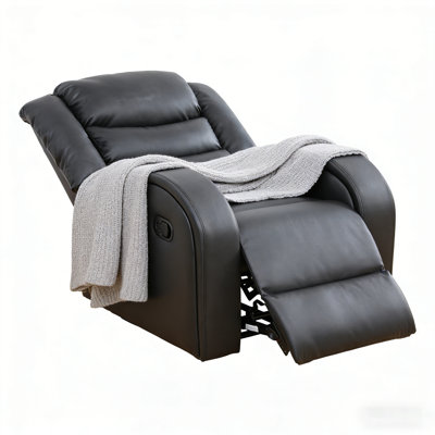 Black Manual Lounge Chair With Solid Wood Frame, Suitable For Sitting Or Reclining