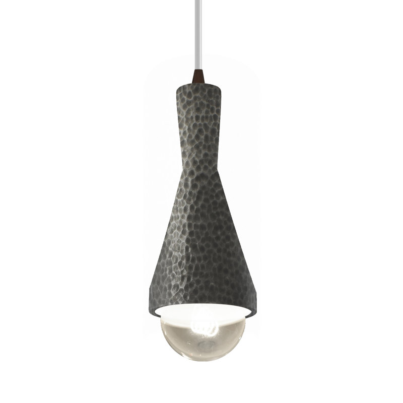 Luminaire suspendu 1 lumière avec détails en métal Breeona, Bronze foncé, Étain martelé