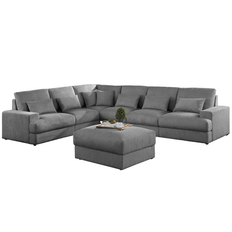 7 - Piece Upholstered Sectional, Dark Gray Corduroy