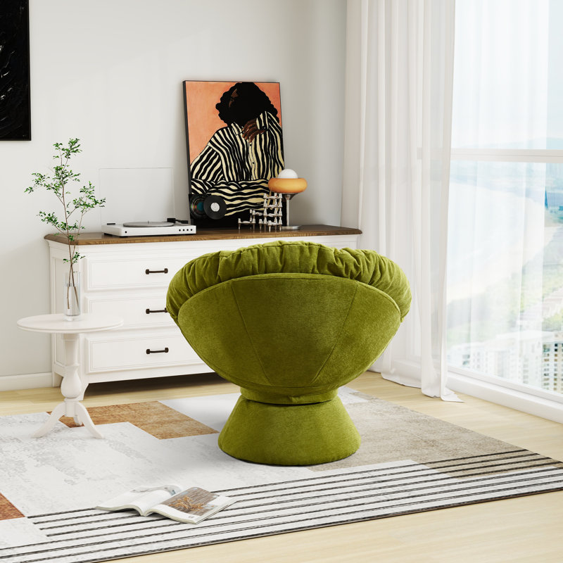 Engelbart Upholstered Swivel Accent Chair, Olive Green Chenille