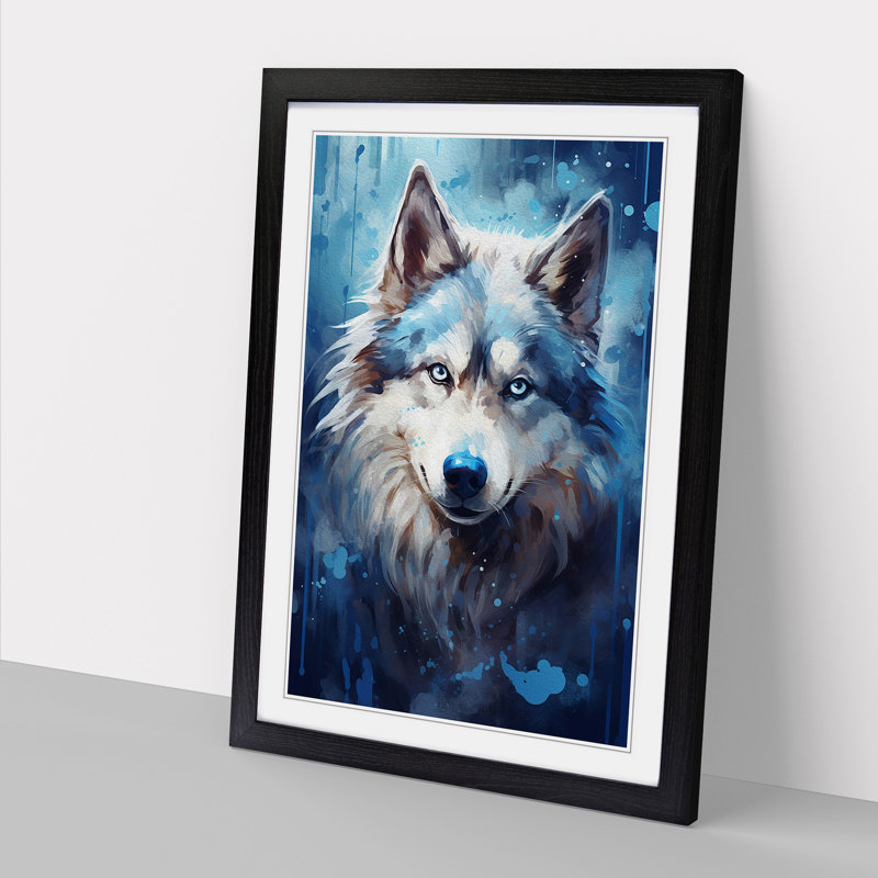 Husky Tachisme - Single Picture Frame Print on Wood, 64cm H x 46cm W x 2cm D, Black 
