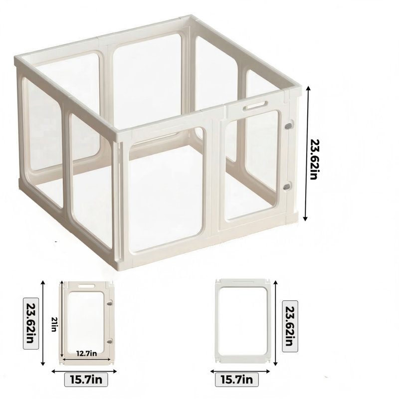 Lightweight Clear Acrylic Pet Divider System, 23.6 Inches High, Eight Panels, Simple Assembly, Durable Safety Barrier for Indoor Use with Puppies, Cats, or Small Animals, White Finish