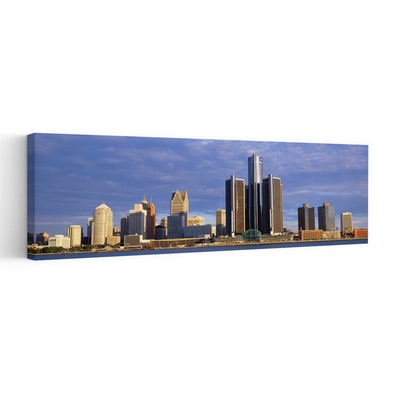 Skyscrapers At The Waterfront Detroit Michigan USA by Miles Ertman - Wrapped Canvas Panoramic Print, 40.64 cm H x 121.92 cm W