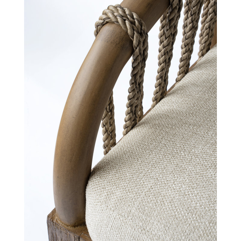 Beige Rattan and Teak Arm Chair with Cushions