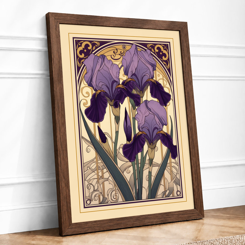Purple Iris Reverie Botanical - Framed Print, Walnut, A1 - 84.1 x 59.4 cm