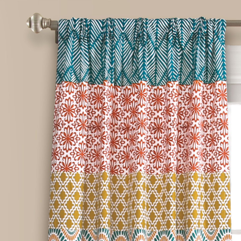 Bohemian Turquoise and Orange Polyester Light-Filtering Curtain Panels