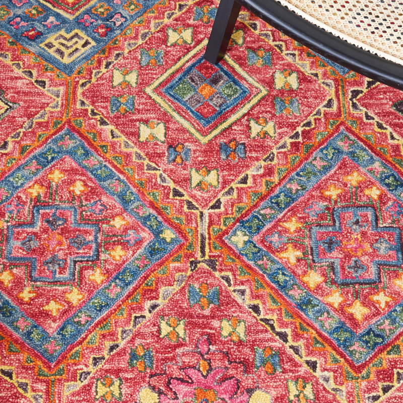 Oriental Hand Tufted Wool/Cotton Area Rug in Pink/Turquoise/Brown/Yellow, Rectangle 8' x 10'