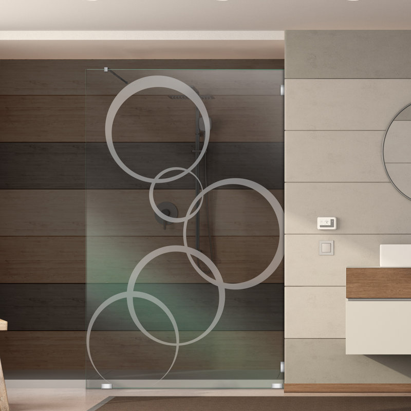 31-1/2 In W x 75 In H Modern Shower Tempered Glass Panel with Easy Maintenance Frosted Surface, Right, Non-Private