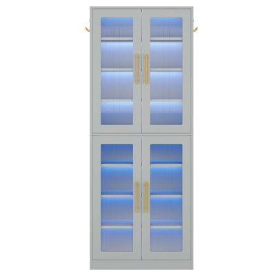67 Inch Tall Bookcase With LED, 8 Adjustable Shelves, And Acrylic Doors For Versatile Storage In Any Room