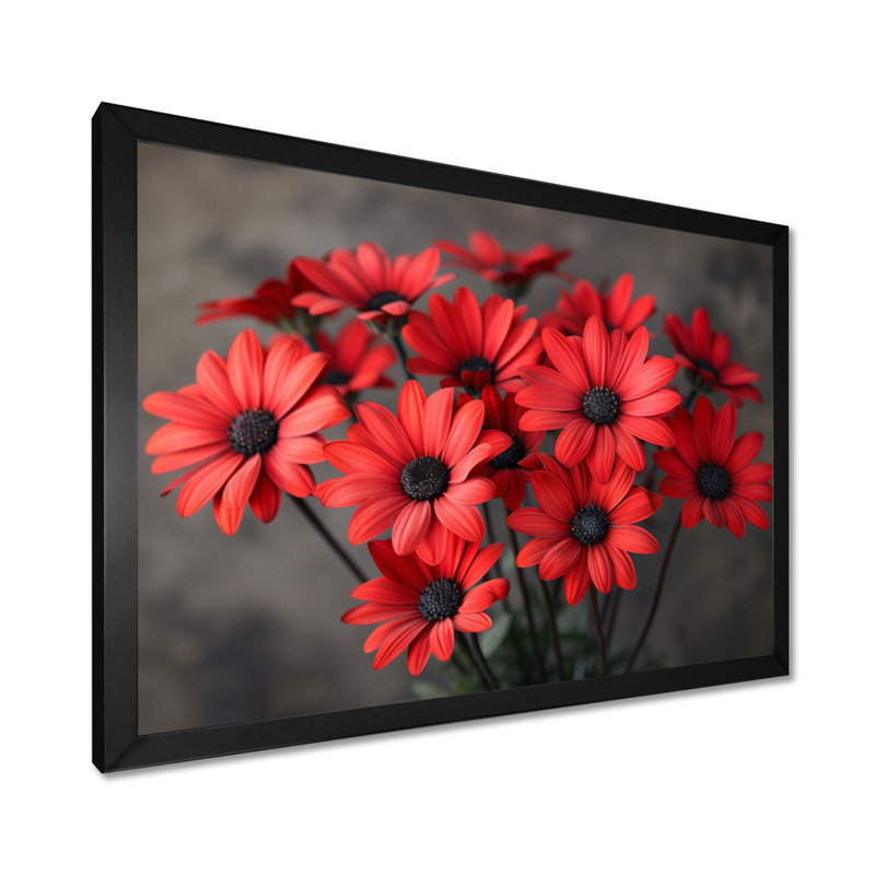 Décoration murale marguerites romantiques monochromes rouges et noires II - marguerites, Cadre simple noir, H 34 po x l 44 po